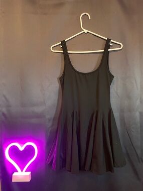 SHEIN Black Scoop Neck Dress skater basque waist flowy low back ruffled mini